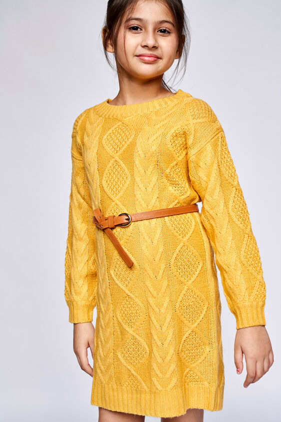 Yellow Solid A-Line Dress, Yellow, image 3